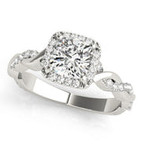 14K White Gold Halo Twist Band with Four-Prong Setting