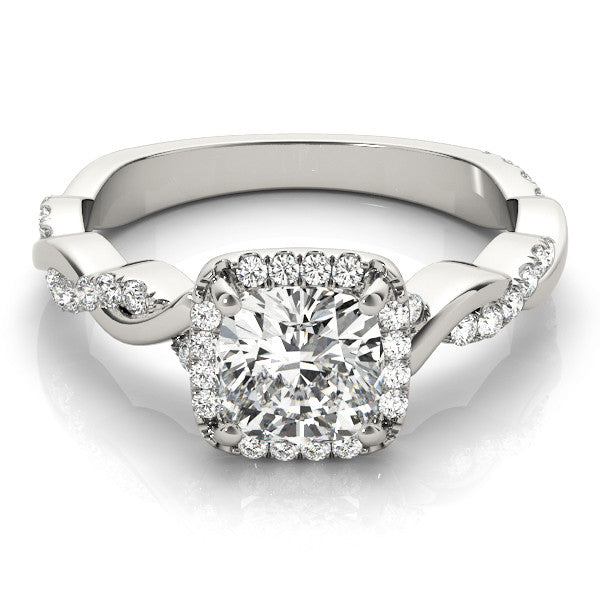 White gold Oval Cut Halo Twist Band with Four-Prong Setting