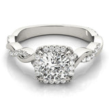 14K White Gold Halo Twist Band with Four-Prong Setting