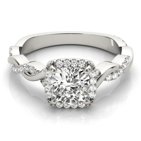 Silver Cushion Halo Twist Band with Four-Prong Setting 2