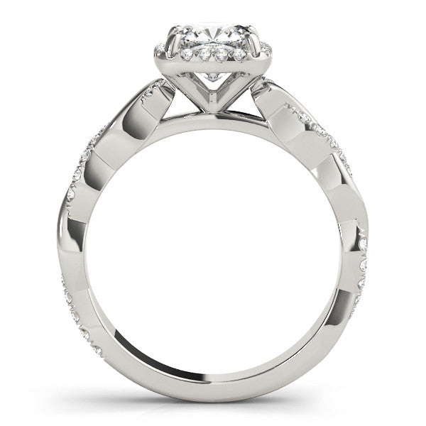 Silver Cushion Halo Twist Band with Four-Prong Setting