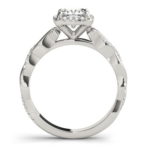 Silver Cushion Halo Twist Band with Four-Prong Setting