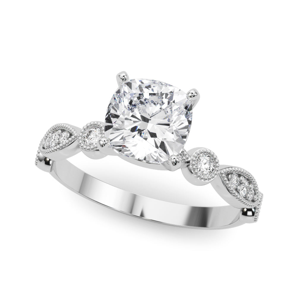 Silver Cushion Milgrain Bezel Diamond Engagement Ring with Solitaire Prong Setting 2