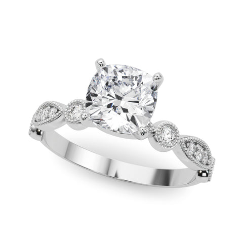Silver Cushion Milgrain Bezel Diamond Engagement Ring with Solitaire Prong Setting 2