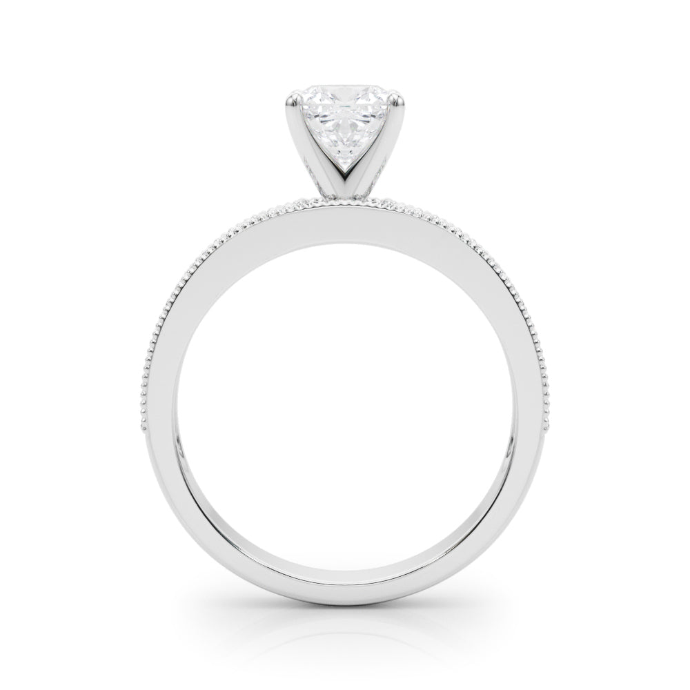 Silver Cushion Milgrain Pave Diamond Engagement Ring with Four-Prong Setting 1