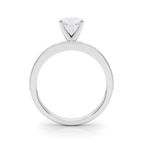 Silver Cushion Milgrain Pave Diamond Engagement Ring with Four-Prong Setting 1