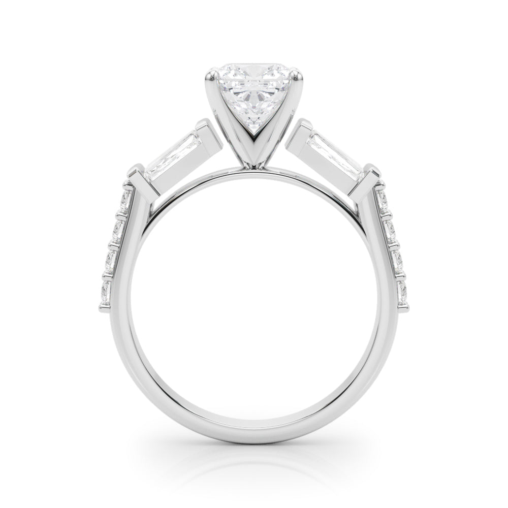 Silver Cushion Solitaire Baguette Side Stone Channel Set Engagement Ring 1