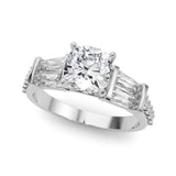 Platinum 3.05 Carat F VS1 Cushion Solitaire Baguette Side Stone Channel Set Engagement Ring