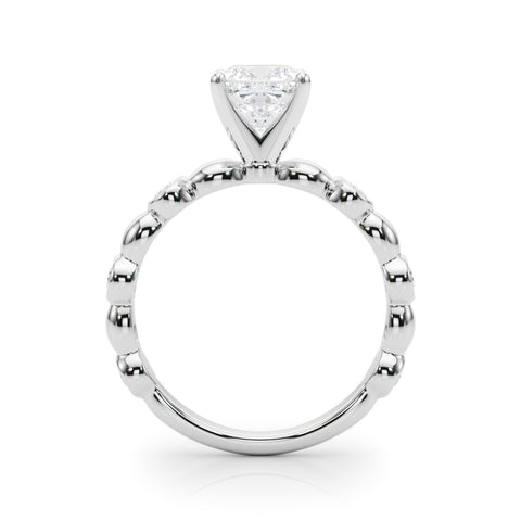 Silver Cushion Solitaire Bezel-Set Diamond Ring with Beaded Band and Four-Prong Setting 1