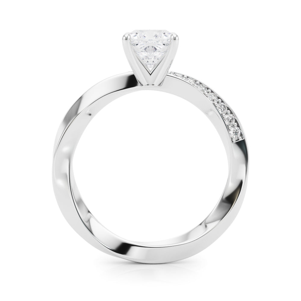 Silver Cushion Solitaire Diamond Engagement Ring with Side Stone Accents and Four-Prong Setting 1