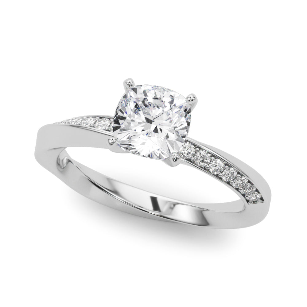Silver Cushion Solitaire Diamond Engagement Ring with Side Stone Accents and Four-Prong Setting 2