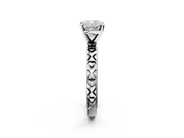 Sterling Silver Cushion Cut Solitaire Engagement Ring Setting with XO Engraved Band