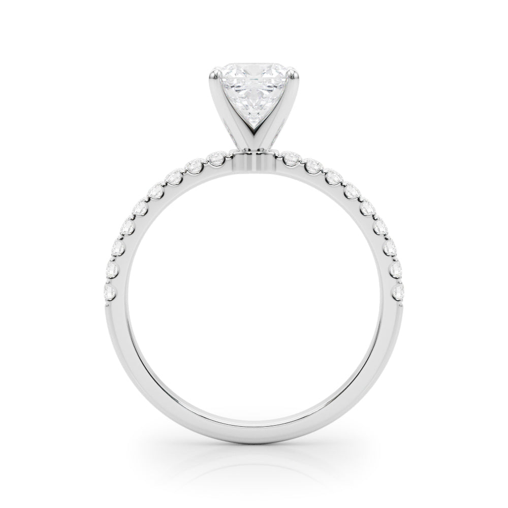 Silver Cushion Solitaire Diamond Pavé Band with Four-Prong Setting 1