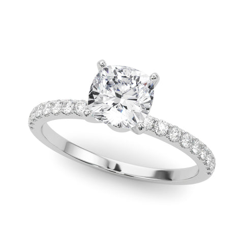 Silver Cushion Solitaire Diamond Pavé Band with Four-Prong Setting 2