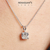 Silver Cushion Solitaire Diamond Prong Pendant_23