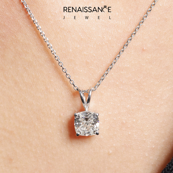 Silver Cushion Solitaire Diamond Prong Pendant