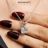 Silver Cushion Solitaire Diamond Prong Pendant_25