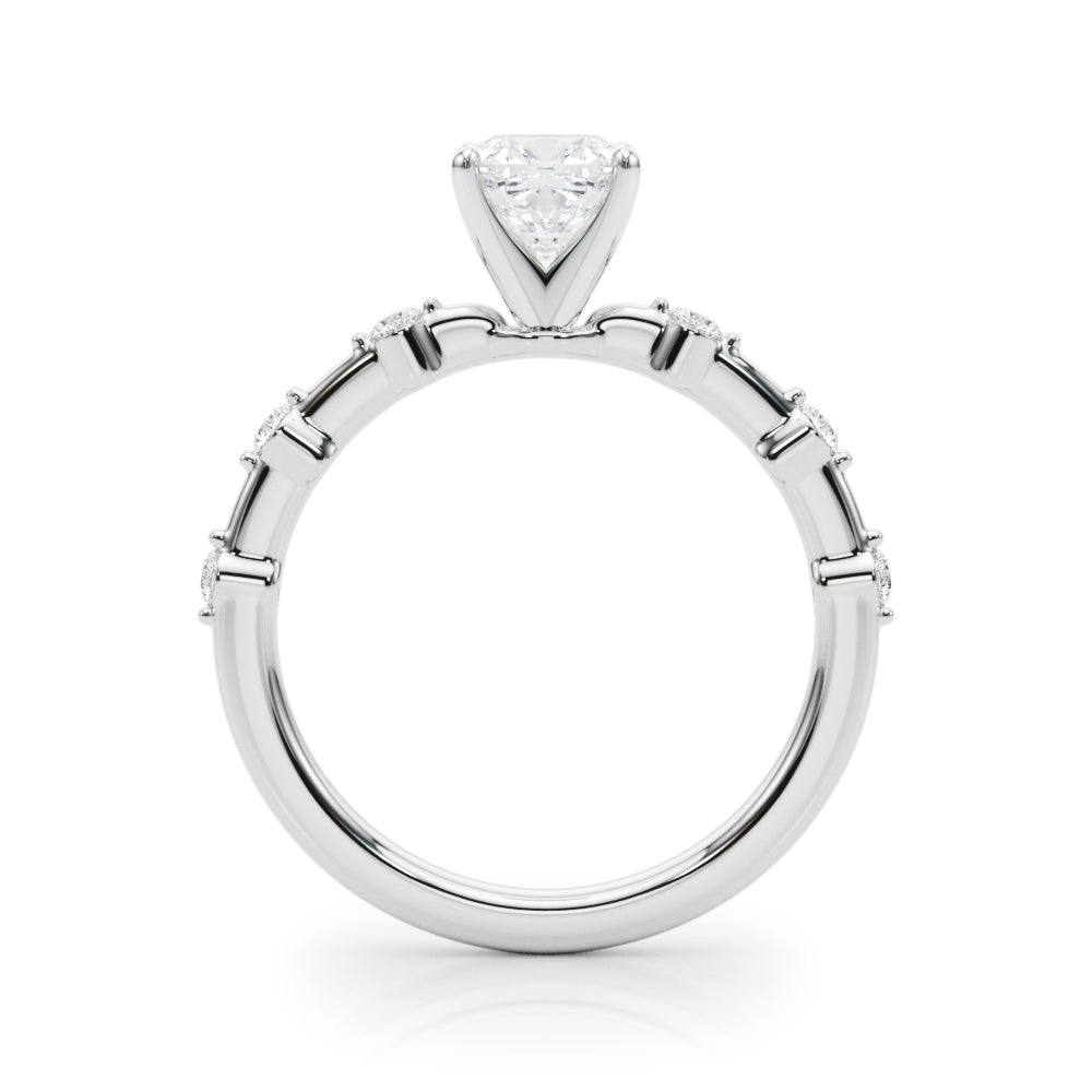 Silver Cushion Solitaire Diamond Ring with Bezel Set Side Stones and Prong Setting 1