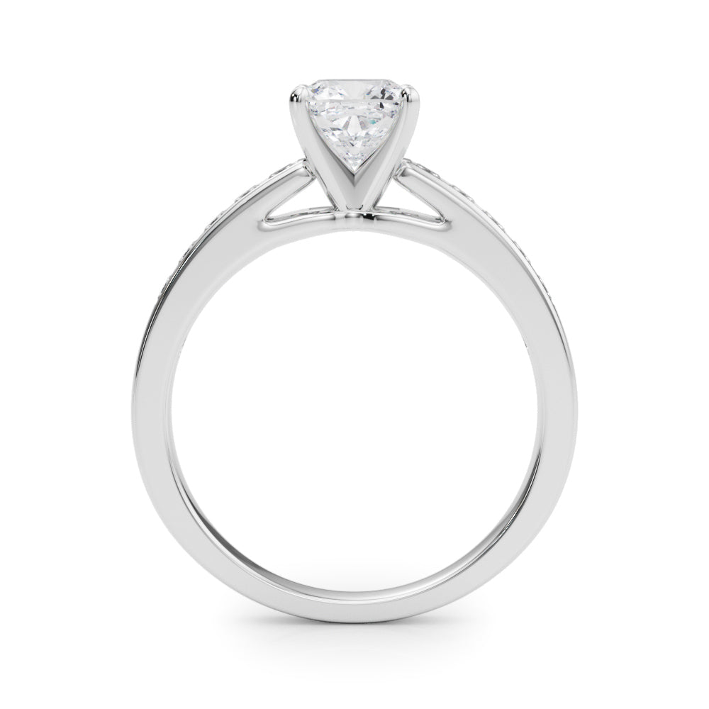 Silver Cushion Solitaire Diamond Ring with Channel-Set Band and Four-Prong Setting 1