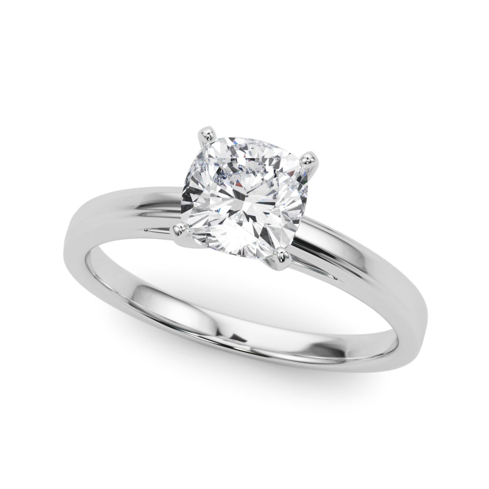 Silver Cushion Solitaire Diamond Ring with Four-Prong Setting and Classic Band 2