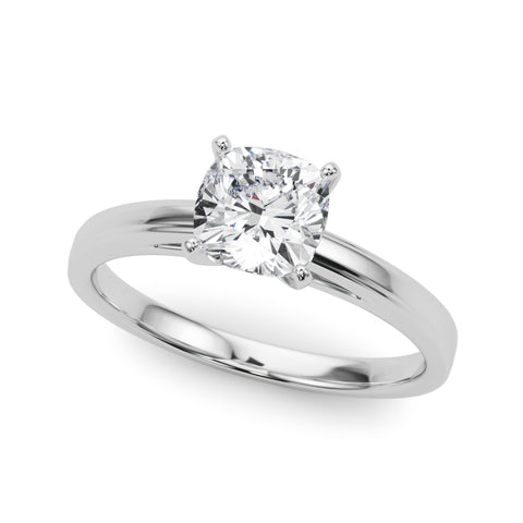 Silver Cushion Solitaire Diamond Ring with Four-Prong Setting and Classic Band 2