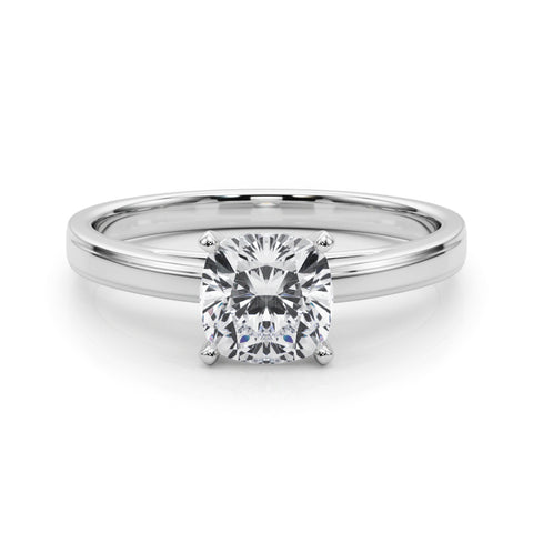 Silver Cushion Solitaire Diamond Ring with Four-Prong Setting and Classic Band