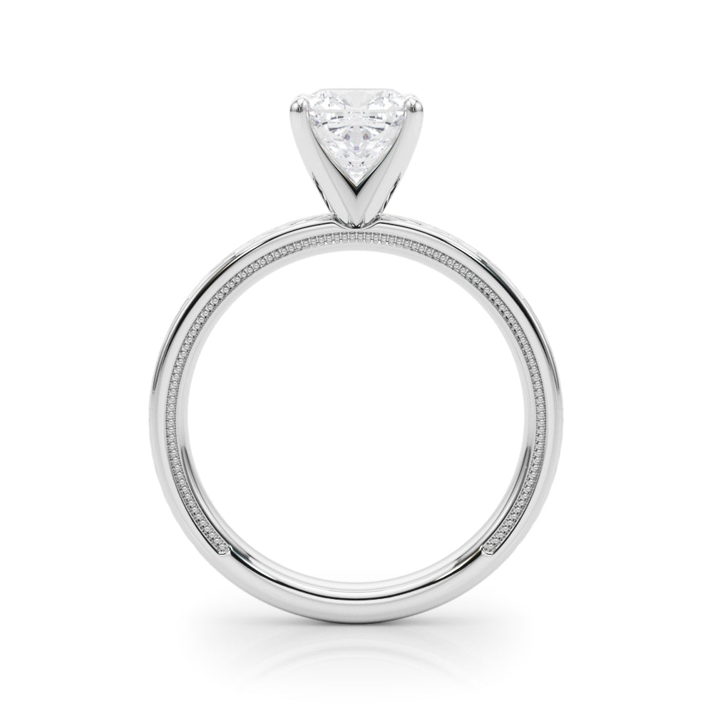 Silver Cushion Solitaire Diamond Ring with Milgrain and Black Enamel X Pattern Band 1