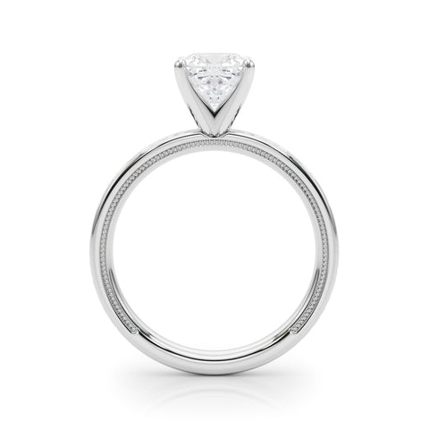 Silver Cushion Solitaire Diamond Ring with Milgrain and Black Enamel X Pattern Band 1