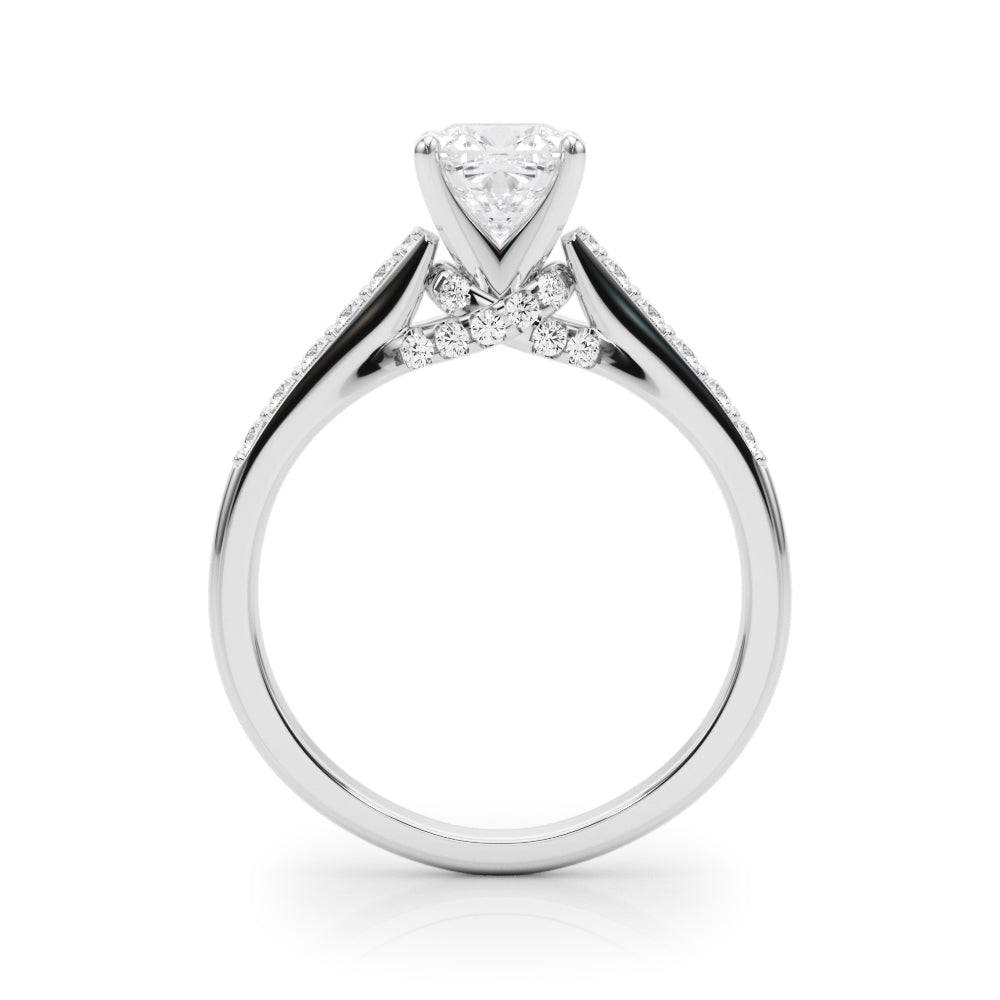 Silver Cushion Solitaire Diamond Ring with Pavé Band and Four-Prong Setting 1