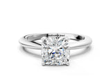 Silver Cushion Solitaire Diamond Ring with Six-Prong Setting on a Classic Band