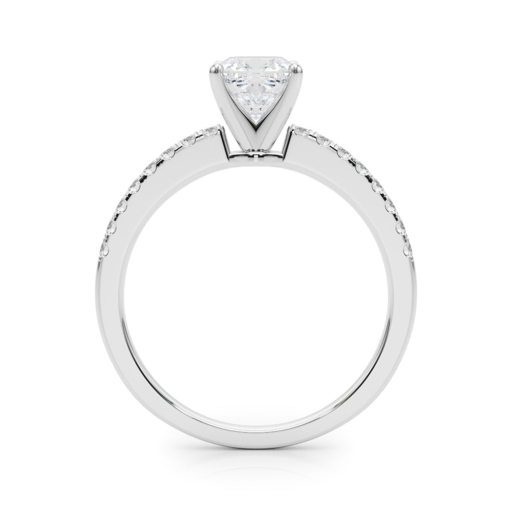 Silver Cushion Solitaire Diamond with Pavé Band and Four-Prong Setting 1