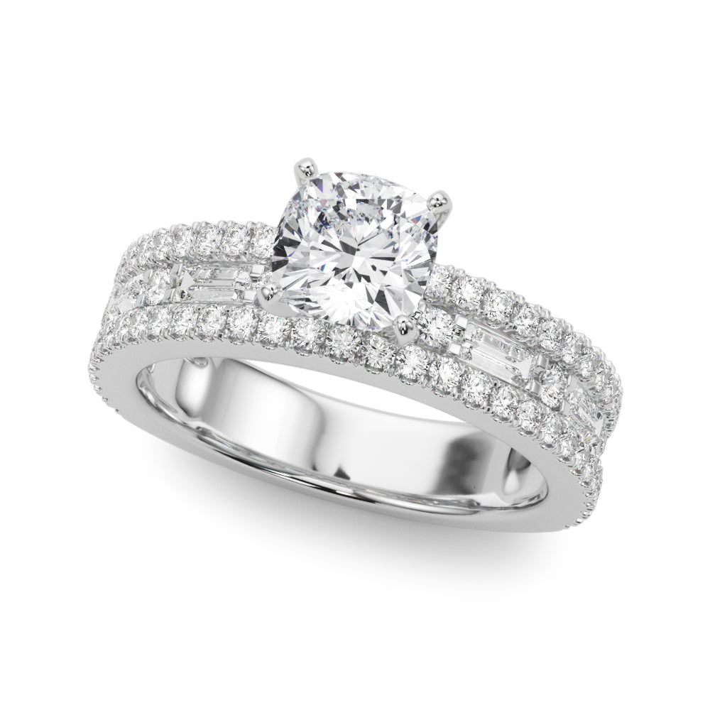 Silver Cushion Solitaire Diamond with Pave and Channel Set Band 2
