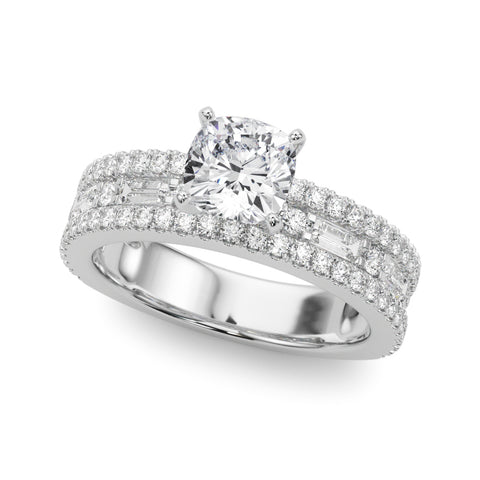 Silver Cushion Solitaire Diamond with Pave and Channel Set Band 2