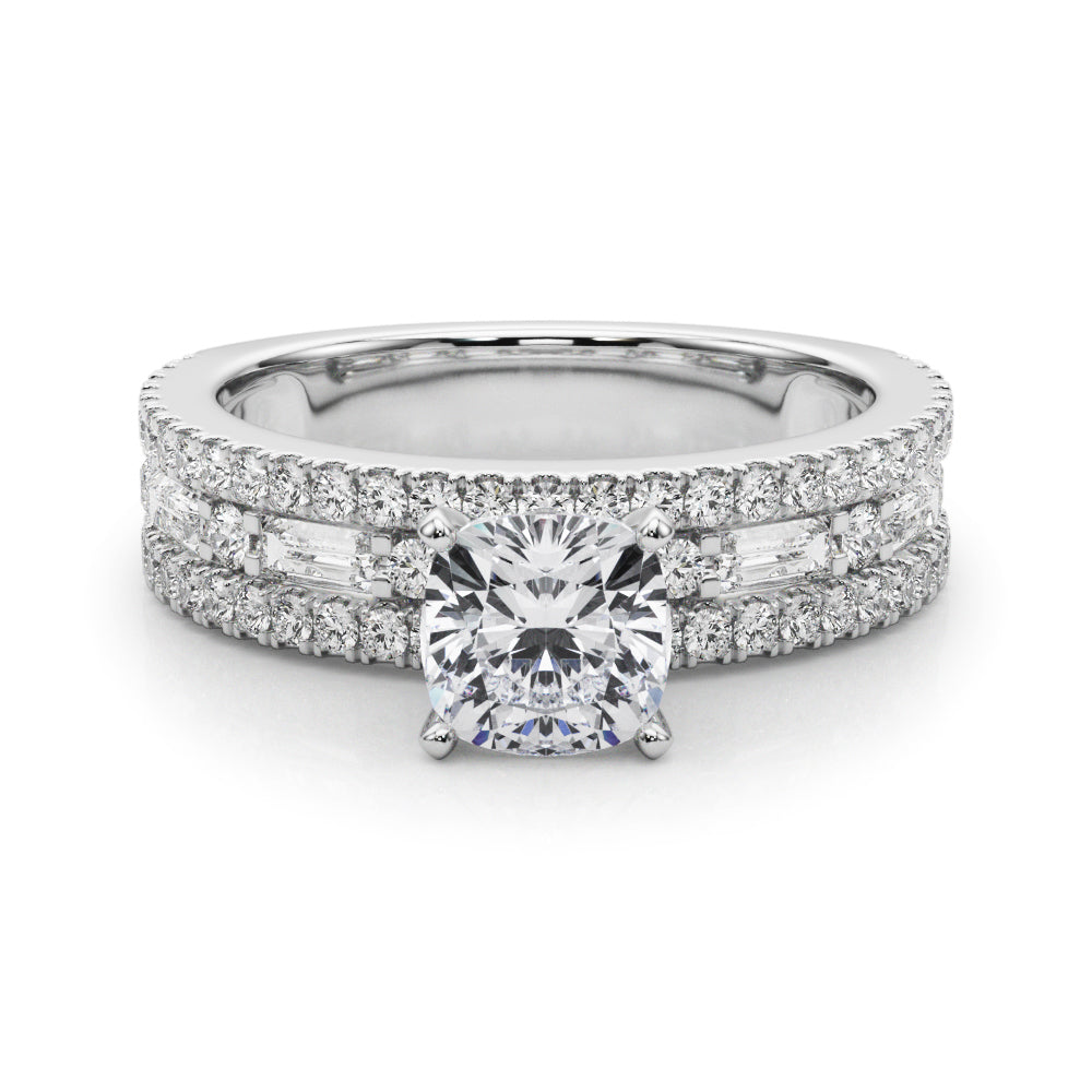 Silver Cushion Solitaire Diamond with Pave and Channel Set Band
