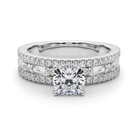 Silver Cushion Solitaire Diamond with Pave and Channel Set Band