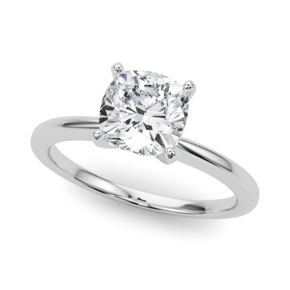 Silver Cushion Solitaire Engagement Ring with Classic Band and Four-Prong Setting 2