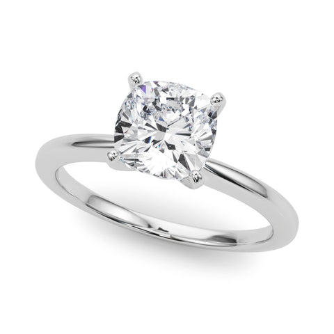 Silver Cushion Solitaire Engagement Ring with Classic Band and Four-Prong Setting 2