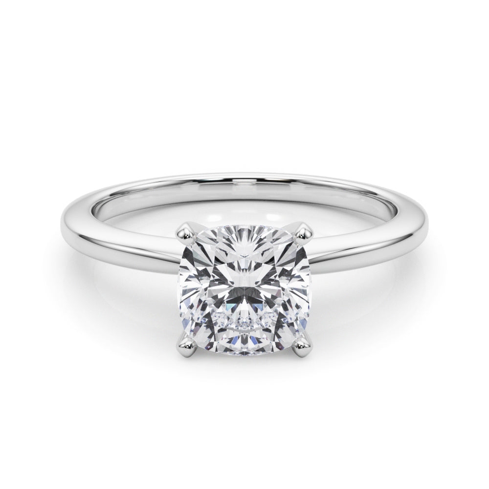 Silver Cushion Solitaire Engagement Ring with Classic Band and Four-Prong Setting