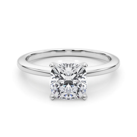 Silver Cushion Solitaire Engagement Ring with Classic Band and Four-Prong Setting