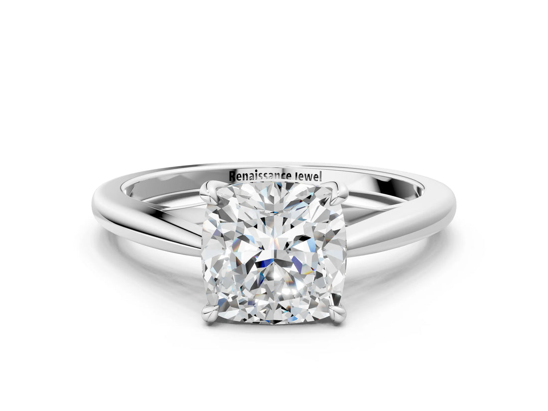 Silver Cushion Solitaire Engagement Ring with Four-Prong Setting and Classic Band 1