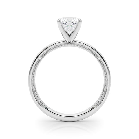 Silver Cushion Solitaire Engagement Ring with Scrollwork Band and Four-Prong Setting 1