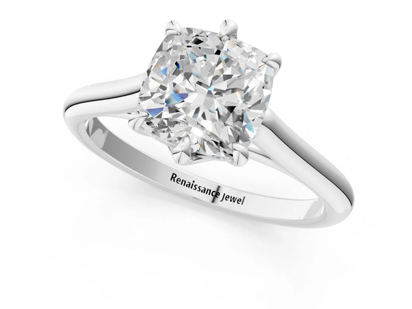Sterling Silver Cushion Cut Cathedral Solitaire Engagement Ring Setting with Plain Arched Shoulders