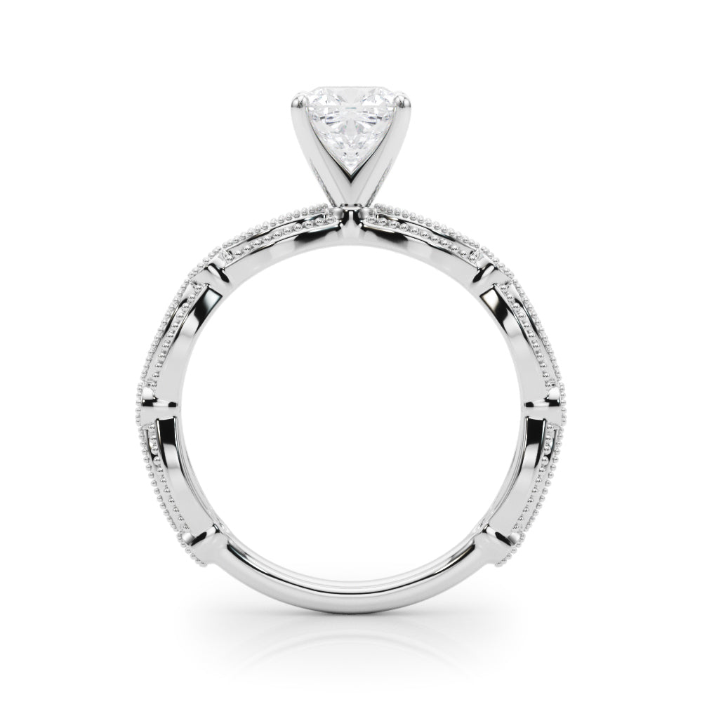 Silver Cushion Solitaire Milgrain Diamond Engagement Ring with Bezel and Marquise Band 1