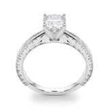 Silver Cushion Solitaire Milgrain Engraved Band with Four-Prong Setting 1