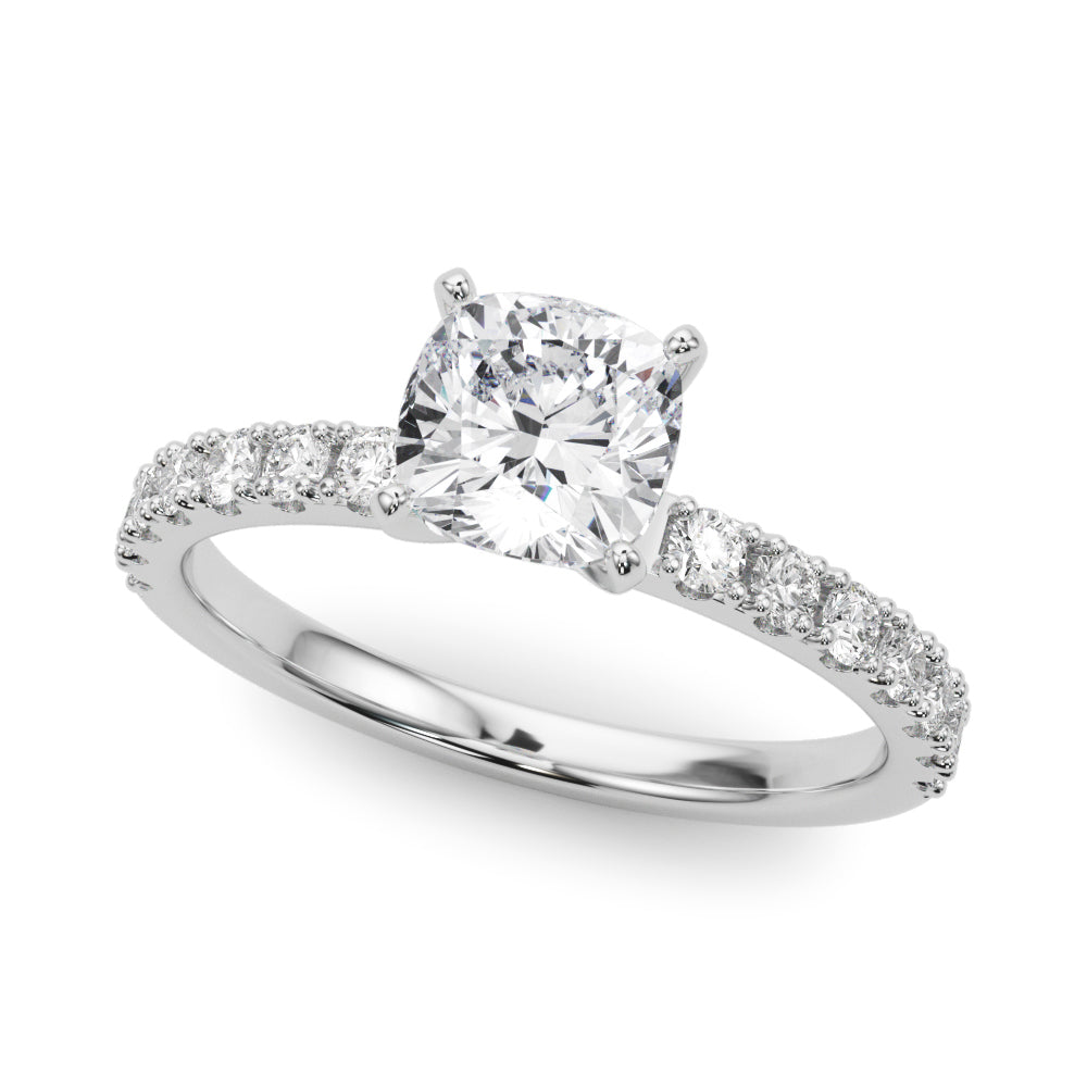 Silver Cushion Solitaire Pavé Band with Four-Prong Setting 2