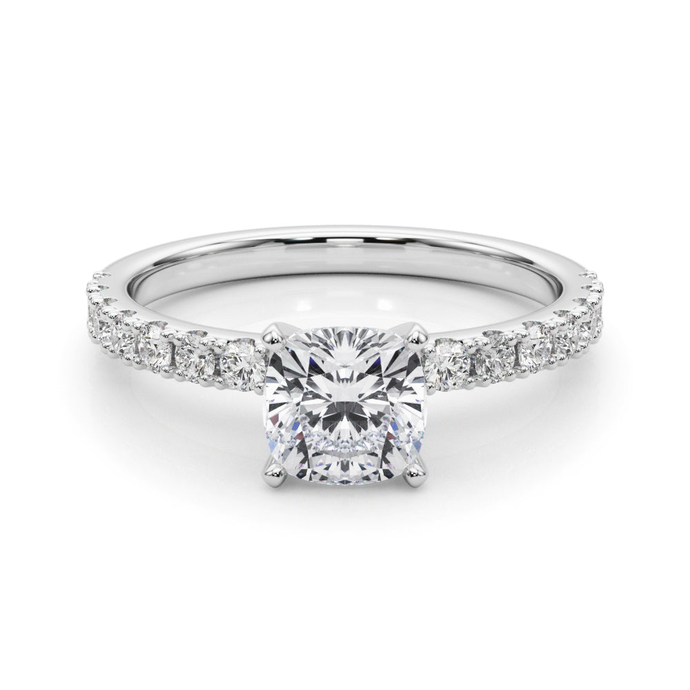 Silver Cushion Solitaire Pavé Band with Four-Prong Setting