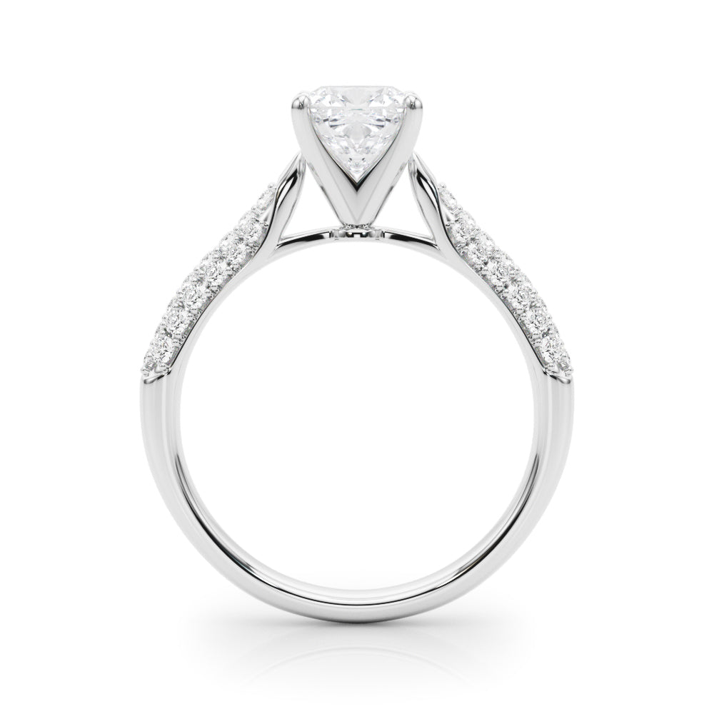 Silver Cushion Solitaire Pavé Diamond Engagement Ring with Four-Prong Setting 1