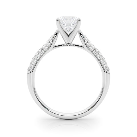 Silver Cushion Solitaire Pavé Diamond Engagement Ring with Four-Prong Setting 1