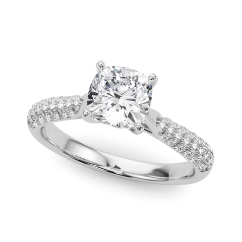 Silver Cushion Solitaire Pavé Diamond Engagement Ring with Four-Prong Setting 2