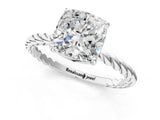 Silver Cushion Solitaire Twist Band Ring with Four-Prong Setting_13